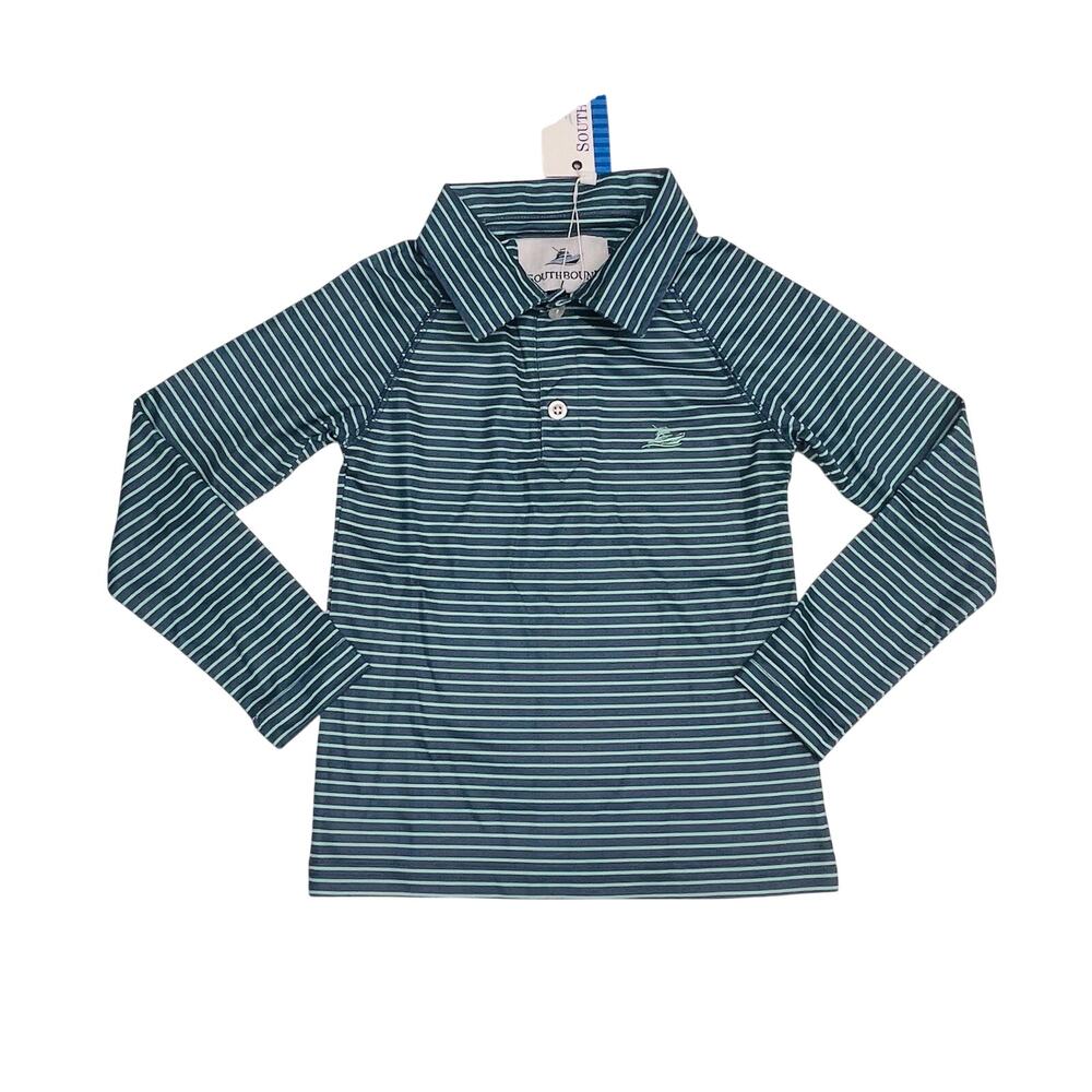 NWT Southbound Size L Navy Aqua Polo Stripe